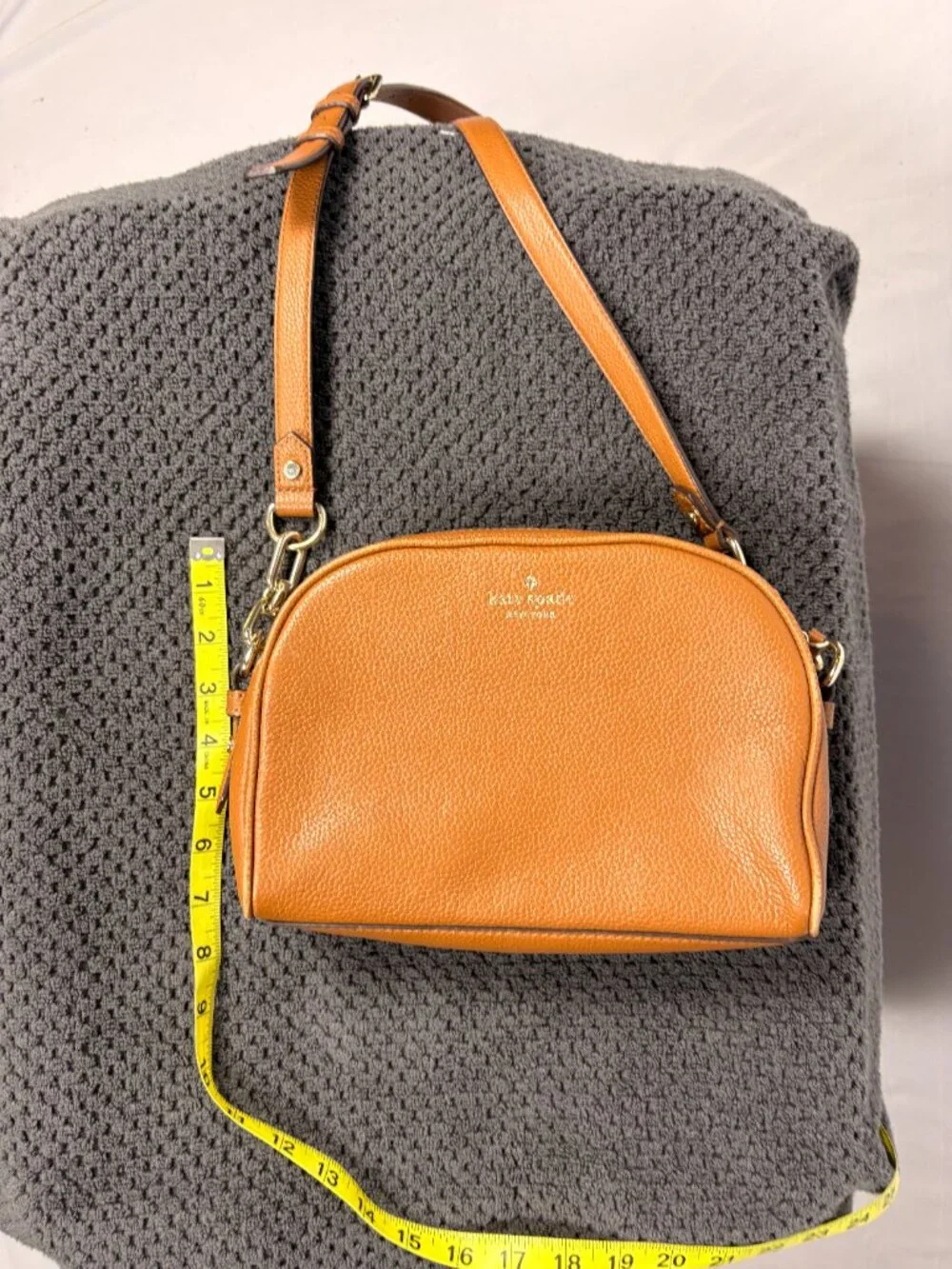 Kate Spade | Pebbled Leather Dome Crossbody Bag | Tan | Double Zip | Medium - Picture 12 of 14